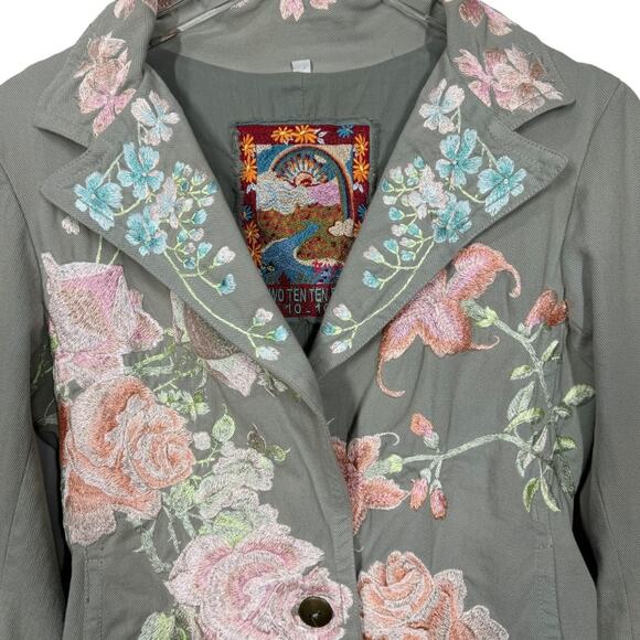 BIYA Johnny Was Floral Embroidered Jacket Small Khaki Boho Flaw Prairie Cottage - Picture 2 of 13